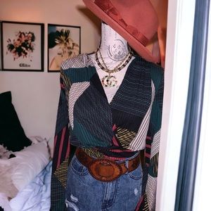 Fashion Nova Geometric Abstract Color Block Crop Top